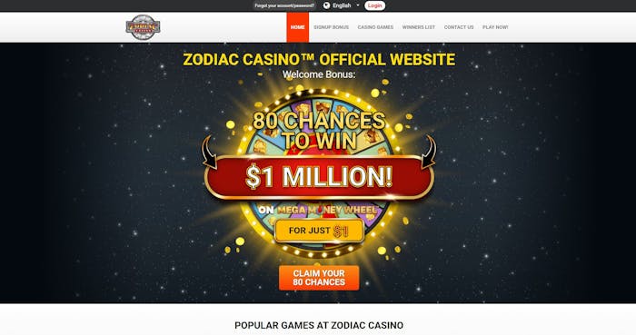 Zodiac Casino homepage