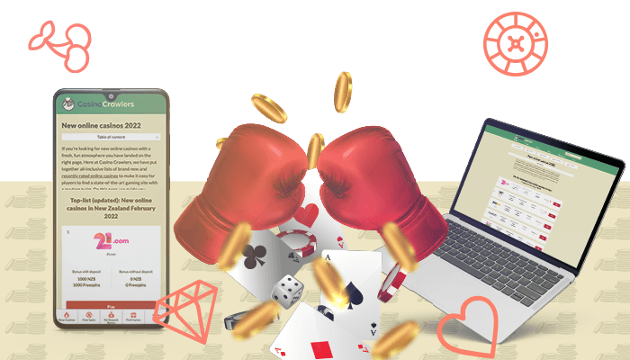 two ufc gloves and CasinoCrawlers on desktop and mobile